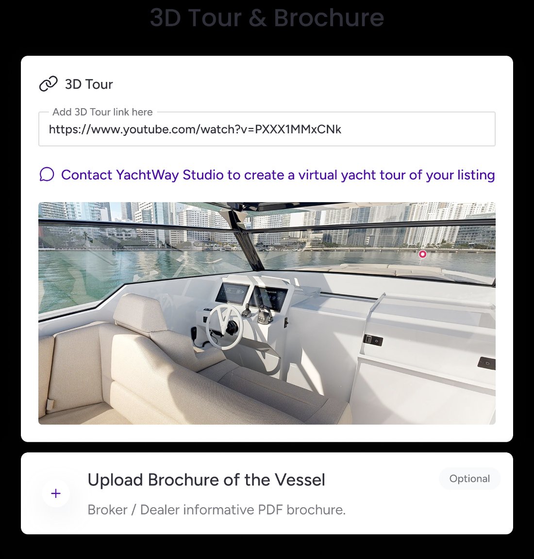3D tour and brochure upload in the listing flow